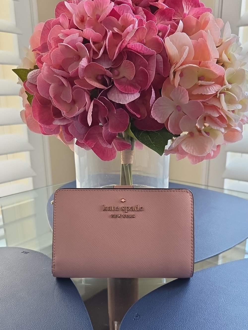 kate spade blush pink Saffiano zip-around wallet